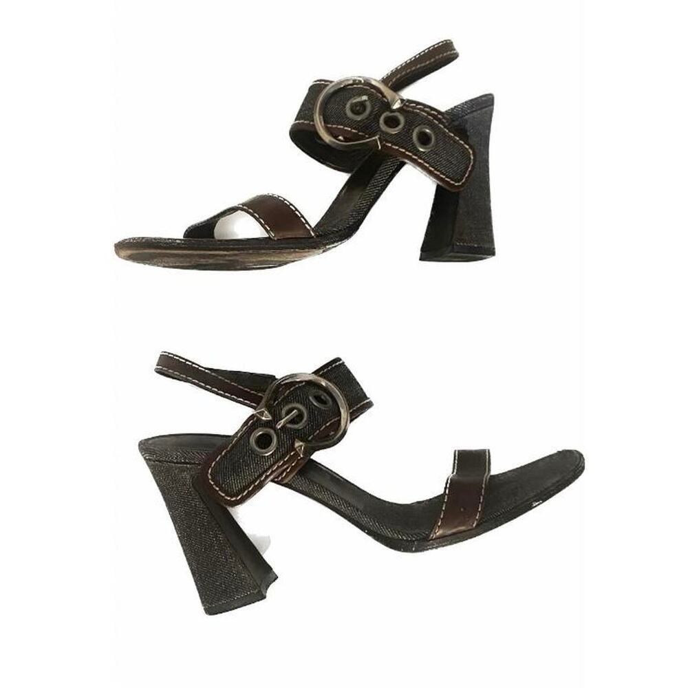 Dark prada denim block heels